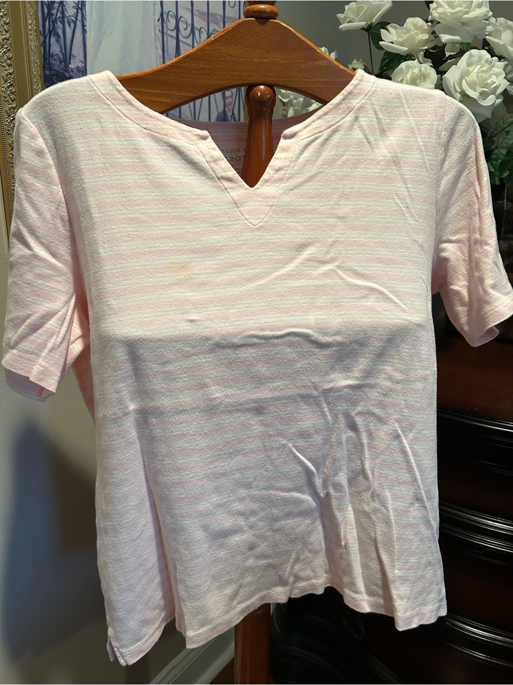 Talbots Pale Pink Short Sleeve V-Notch Cotton Tee Sz XL